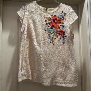 Anthropologie Floral Embroidery and Lace Top